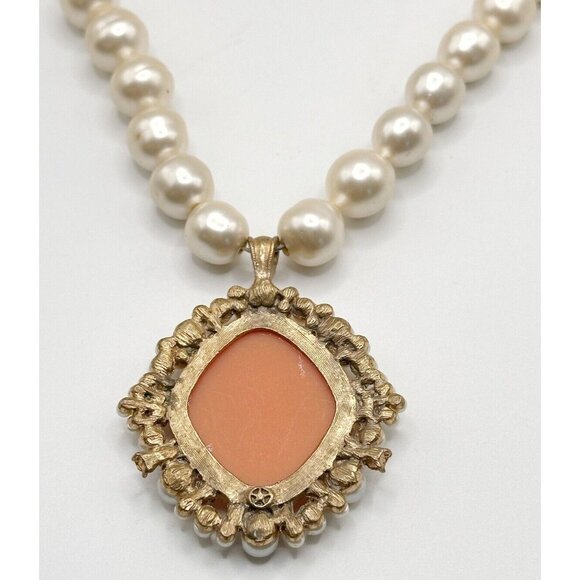 Laila Rowe Vintage Inspired Faux Pearl, Rhinestone & Cameo Pendant Necklace - Picture 5 of 6